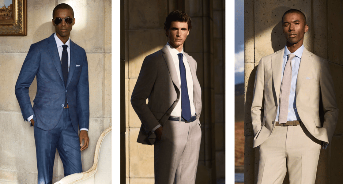 What to wear to a wedding: men dressed in custom wedding suits